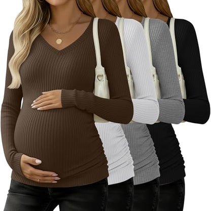 4 Pack Women's Maternity Shirts - color: Black, White, Light Gray, Coffee, size: XX-Large