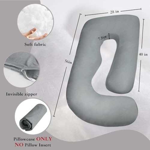 Pregnancy Pillow Cover (ONLY Pillowcase) - G Shaped Pillow Case - Maternity Body Pillow Cover - Removable Soft Cotton Cover (Grey) - color: Grey