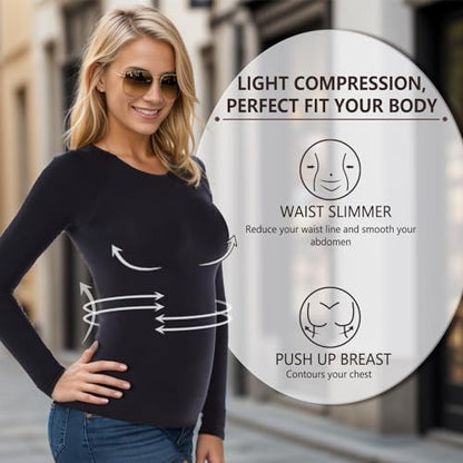 +MD Womens Long Sleeve Undershirts Tops Bamboo Viscose Underscrub - color: Black, size: Small
