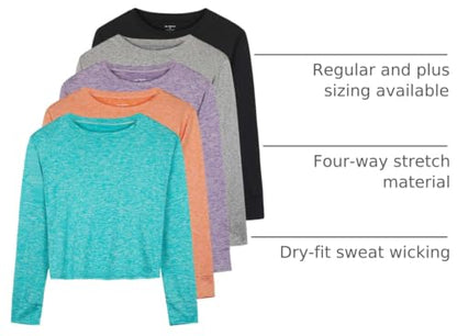 5 Pack Women's Dry Fit Long Sleeve Crop Tops Workout Athletic Crew Neck Tee - color: Set 2, size: Small