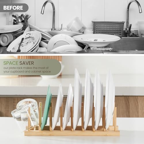 NOVAYEAH Bamboo Wooden Dish Rack-Plate Pot Lid Organizer Rack for Cabinet - size: 1 Pack