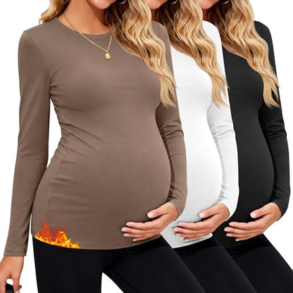 3 Pack Women's Thermal Maternity Shirts - color: Coffee, White, Black, size: XX-Large