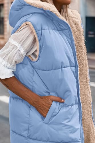 PRETTYGARDEN Women's Winter Reversible Fleece Long Vests - color: Light Blue, size: X-Large