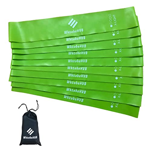 Resistance Loop Exercise Bands-5/10 Pack-10/12 Inch Stretch Bands for Working Out with Carry Bag-Elastic Bands for Physical Therapy, Rehab, Yoga, Pilates and Strength Training at Home or Gym - color: Green 10 Pack (X-Light), size: 12×2 Inch