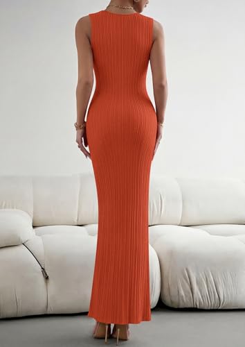 PRETTYGARDEN Women's Knit Bodycon Maxi Going Out Dresses - color: Brick Red, size: XX-Large