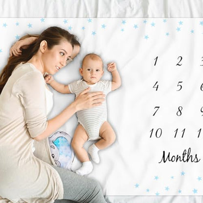 Blue Little Stars Cute Elephant Baby BOY Monthly Milestone Blanket