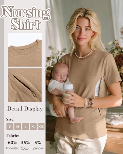 3 Pack Women's Nursing Shirts - color: Cream, Camel, Coffee Gray, size: XX-Large