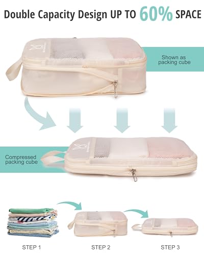 6/8 Set Space Saving Compression Packing Cubes Lightweight Packing Cube - color: Beige, size: 6 Pcs(XL,L,M*2,S,laundry bag)