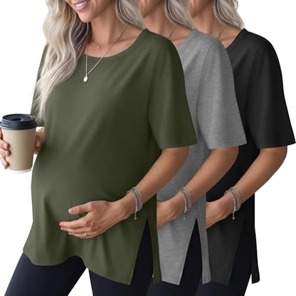 3 Pack Women's Maternity Shirts - color: Army Green, Light Mixed Gray, Black, size: XX-Large