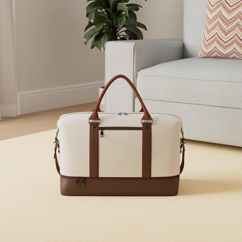 Weekender Overnight Bag Carry On Bag Travel Bag with Shoe Pouch - color: White