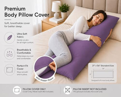 EVOLIVE Body Pillow Cover 21"x54", Microfiber, Hidden Zipper (Lavender) - color: Lavender