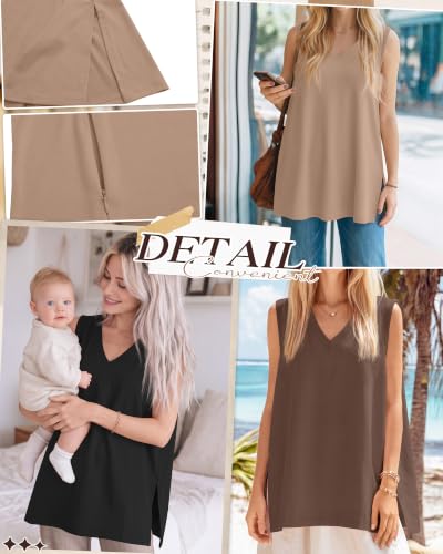 4 Pack Womens Nursing Oversized Tank Tops - color: Cream, Khaki, Coffee, Black, size: XX-Large