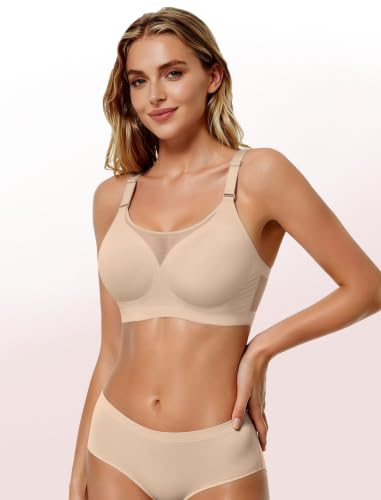 Avidlove Wireless Bras for Women Seamless Full Coverage Bra Mesh Comfy Bralette Tshirt Everyday Bras - color: Nude, size: Small