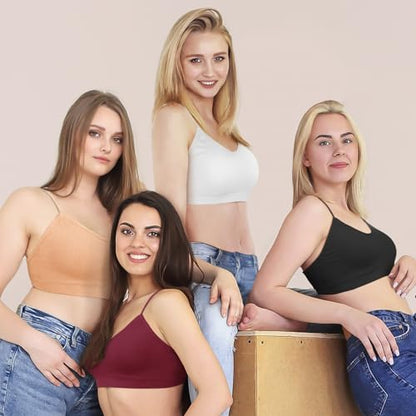 KCDDUMK 4 Pack Cami Bralettes for Women, Spaghetti Strap Sleep Bras - color: Black, White, Nude, Red, size: X-Large