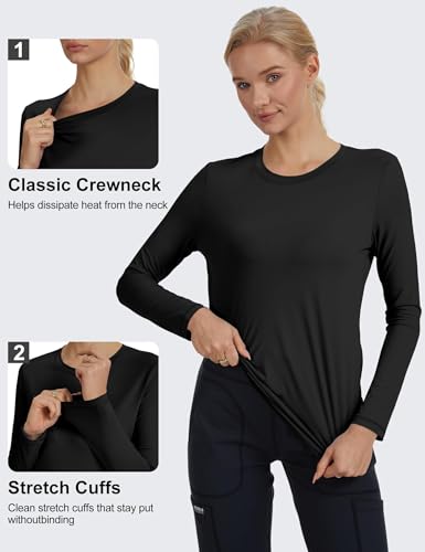 Women's Underscrub Long Sleeve Undershirt Stretch Sun Protection for Nurses - color: Black, size: 3X-Large