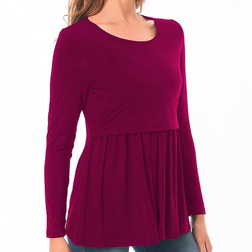 Bearsland Women’s Scoop Neck Nursing Top - color: Ajwine Red, size: Small