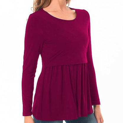 Bearsland Women’s Scoop Neck Nursing Top - color: Ajwine Red, size: Small