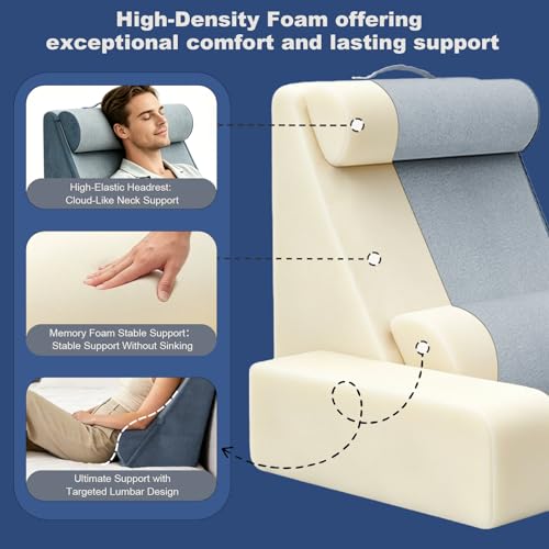 Reading Pillow for Bed with Detachable Armrests, Headrest & Lumbar Support