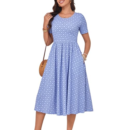 Women's Cotton Nursing Dresses Breastfeeding Midi Breastfeeding Dress with Pockets - color: Blue Tile Bloom, size: 3X