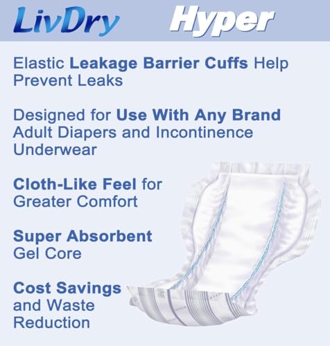 LivDry Incontinence Pad Insert for Men and Women | Extra Absorbency with Odor Control (Hyper 2800 (64 Count)) - style: Hyper 2800 (64 Count)