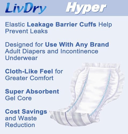 LivDry Incontinence Pad Insert for Men and Women | Extra Absorbency with Odor Control (Hyper 2800 (64 Count)) - style: Hyper 2800 (64 Count)