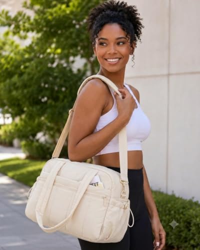 Duffle Bag Gym Bag, Personal Items Bag, Overnight Weekender - color: puffy beige