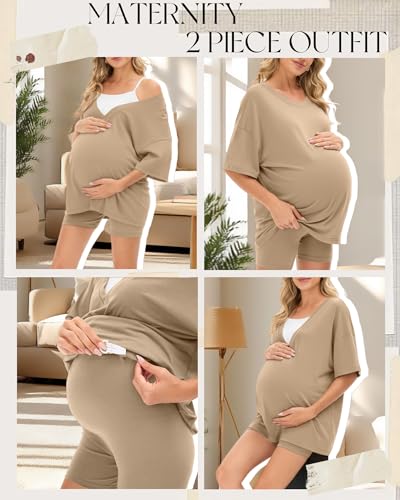 Women's 2 Piece Maternity Oversized Set - color: Khaki, size: XX-Large