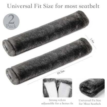 Amooca 2-Pack Soft Furry Universal Seatbelt Cover Car Shoulder Pad - color: Dark Gray, size: 10.5in 2pack