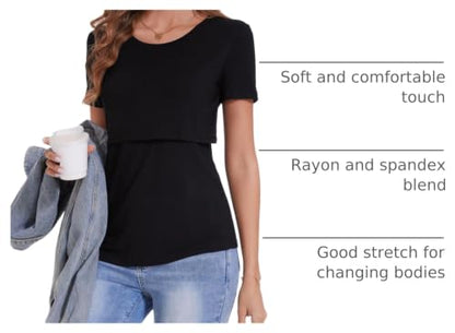 Sosolism Women's Maternity Nursing Tops for Breastfeeding Summer S-XXL - color: Black, size: Medium