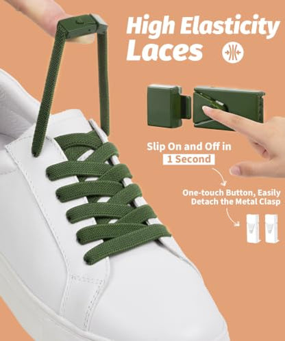 Stepace 2 Pairs Elastic Shoe Laces for Sneakers No Tie Shoelaces for Adults - color: Army Green