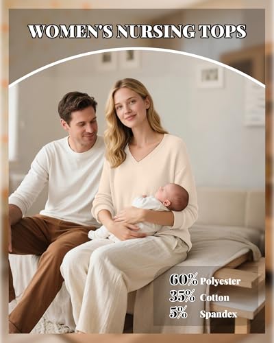 Women’s Waffle Knit Nursing Shirts Regular Fit - color: Cream White, size: Large