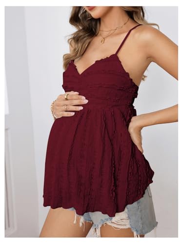MakeMeChic Women's Maternity Babydoll Tank Tops Peplum Ruffle Cami Top - color: Red, size: X-Large