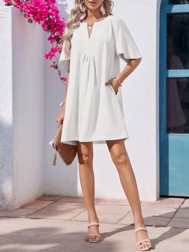 Wenrine Womens Shift Mini Dress Casual Short Sleeve Summer Dresses - color: White, size: Large