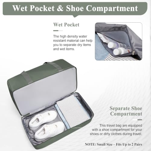 Travel Duffel Bag,Carry-On Overnight Weekender Bags with Shoes Compartment - color: Dark Green, size: Small