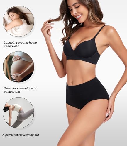 wirarpa Women's Cotton Underwear High Waist Stretch Briefs Soft Underpants Ladies Full Coverage Panties 5 Pack - color: Dark Black, size: X-Small