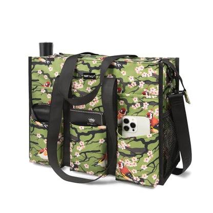 TOPDesign Utility Water Resistant Tote Bag with 22 Pockets, Zipper Closure - color: Bird, size: Medium