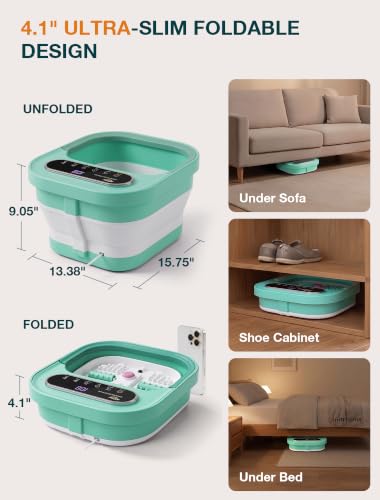 ALLJOY Foldable Foot Soaking Tub with Heat,Smart Touch Screen Foot Bath Spa - color: Green