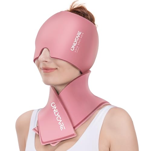 ONLYCARE Migraine Relief Cap & Neck Ice Pack Wrap Gel Set, Headache Relief - color: Pink