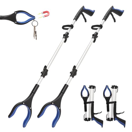 2-Pack Grabber Reacher Tool, 36" Foldable Trash Picker Upper - color: Blue