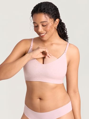 MOMANDA Ribbed Nursing Bras for Breastfeeding - color: Mist Pink Heather, size: Large