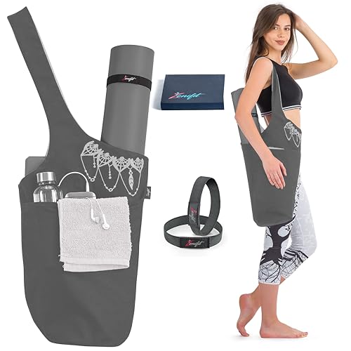 Yoga Mat Bag & Carrier with Pockets for Women - color: Gray & White
