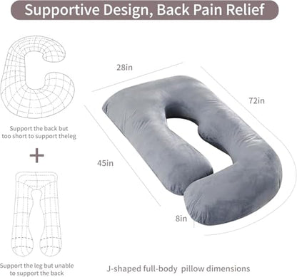 Elover U Shaped Pregnancy Pillow,Full Body Maternity Support - color: Velvet-dark Grey