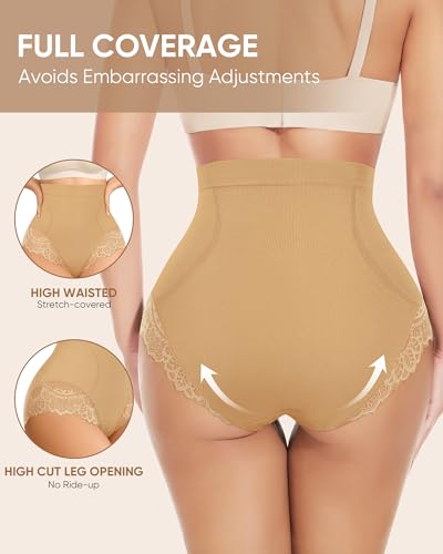 Women's Underwear High Waisted Tummy Control Lace Panties 4 Pack - color: Multicolor, size: Small