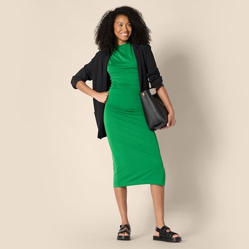 Amazon Essentials Women's Slim-Fit Ruched Matte Jersey Midi Skirt with Side Slit (Top Sold Separately) - color: Emerald Green, size: Medium
