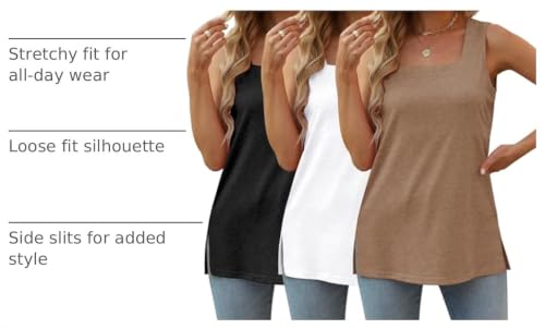 3 Pack Women Plus Size Tank Tops Basic Square Neck Sleeveless Tees - color: Black White Brown, size: 4X-Large Plus