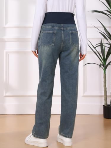Maternity Jeans Denim Straight Leg Over the Belly Pregnant Casual Pants - color: Grey, size: Small