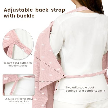 Konssy Muslin Nursing Cover Up for Breastfeeding with Rigid Hoop - color: Pink Sun