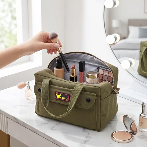 Waxed Canvas Compact Military Duffle Bag, 11 x 7 x 6 In, Water-Resistant - color: Olive Green