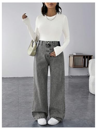 MakeMeChic Women's Maternity Jeans Loose Fit Over The Belly Pants - color: Grey, size: Medium