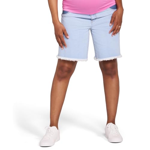 Motherhood Maternity Women's Under the Belly Denim Pregnancy Shorts with Side Elastic Panel Insets - color: Sara Light Wash, size: Small
